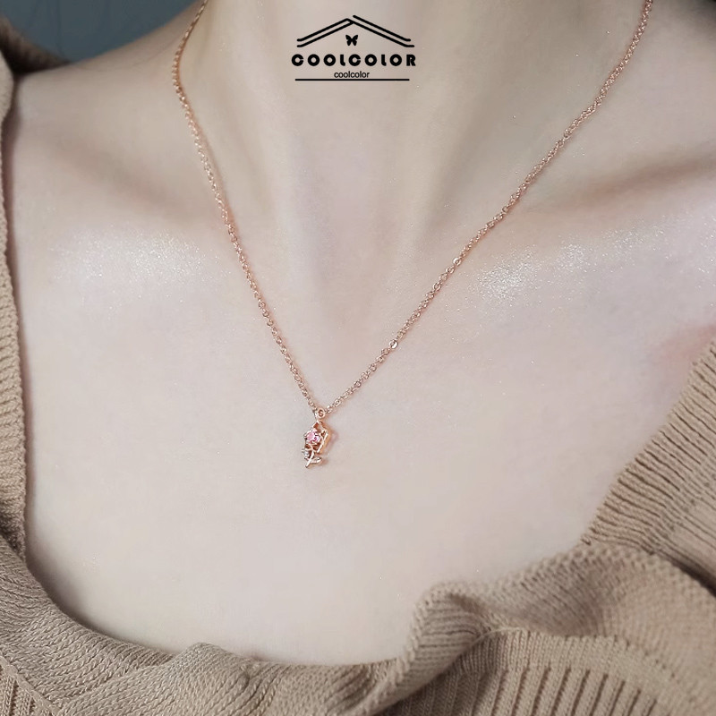 ในไทยCOD✨สร้อยคอเพชรสีชมพูกุหลาบสไตล์อ่อนโยนหวานโซ่ไหปลาร้าแสงหรูหรา Niche สร้อยคอสำหรับสุภาพสตรีcoolcolor.TH