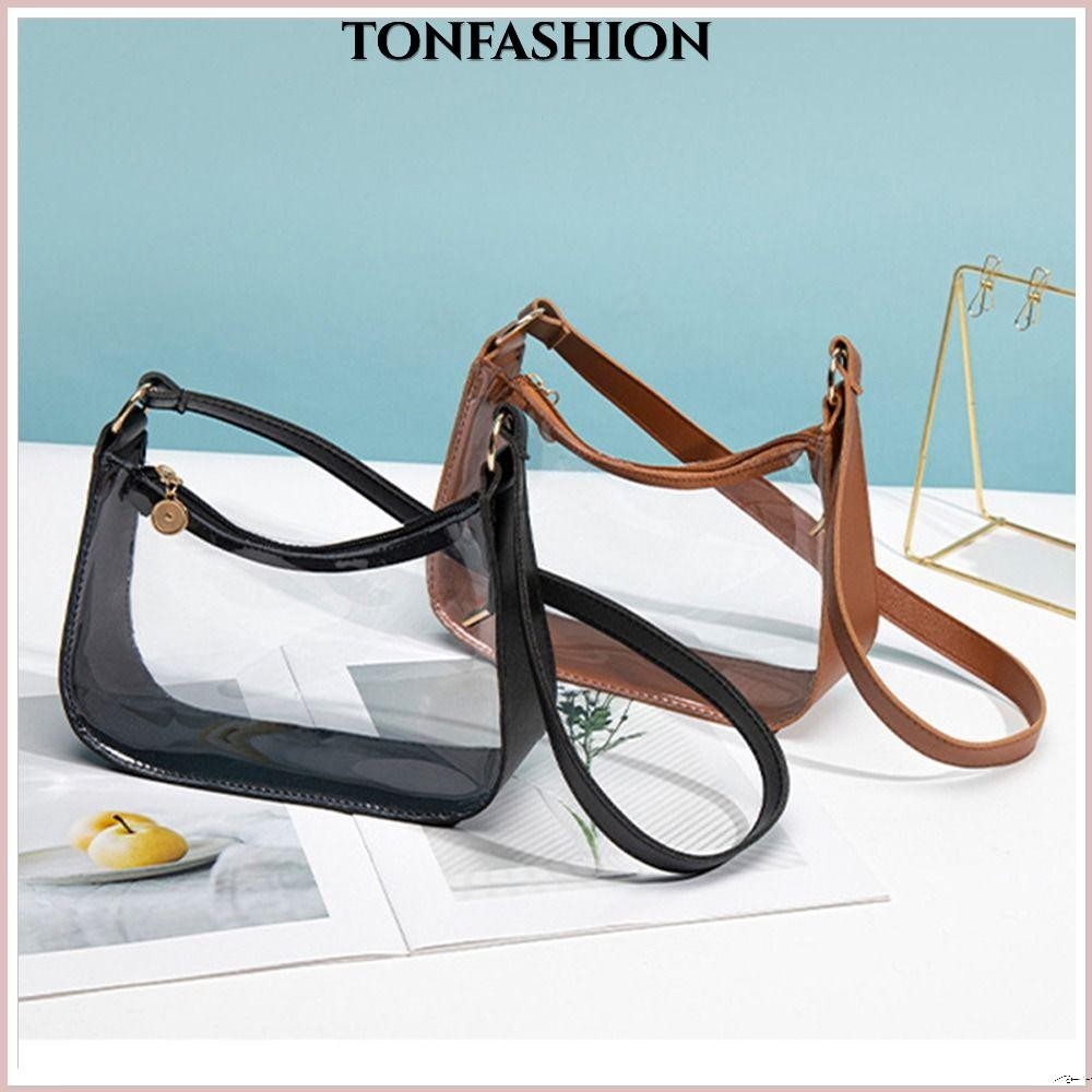 Tonfashion กระเป๋าสะพายไหล่ PVC แบบใส มีซิป ขนาดเล็ก สีแคนดี้ แฟชั่นสําหรับผู้หญิง