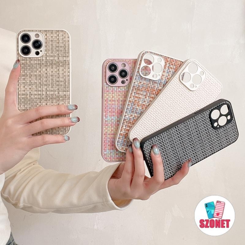 Retro รูปแบบถักนุ่มกันกระแทกเคสโทรศัพท์สําหรับ iPhone 17 16 15 14 13 12 11 Pro Max XS XR X 8 7 16 Plus Anti-fall พร้อมฝาครอบเลนส์ป้องกันกล้องเคสโทรศัพท์