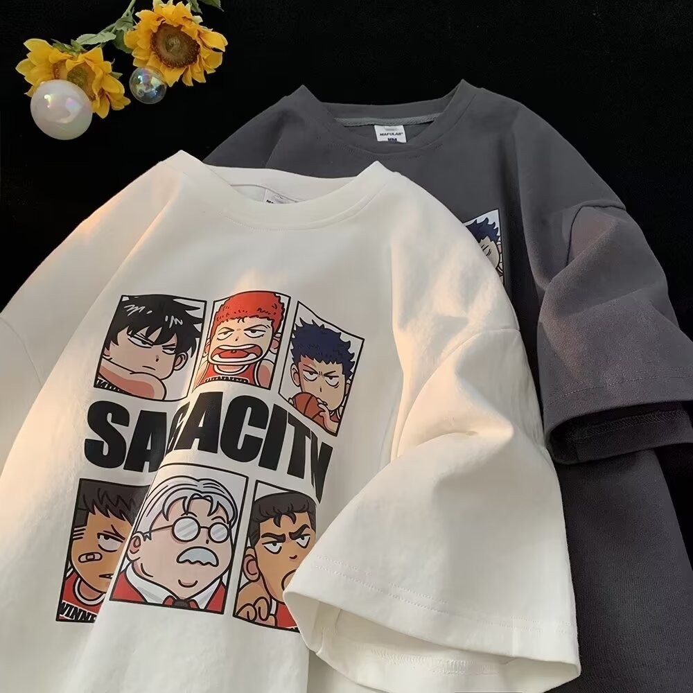 【M-8XL 】เสื้อยืดลําลอง แขนสั้น ทรงหลวม พิมพ์ลายการ์ตูน Slam Dunk Master น่ารัก สไตล์เกาหลี สําหรับผู้ชาย นักเรียน