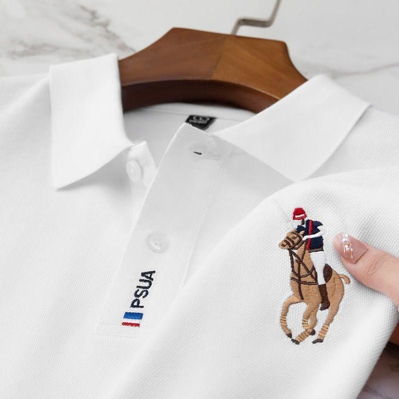 เสื้อยืดแขนสั้น คอปก แบบหนา ปักลาย สําหรับผู้ชาย