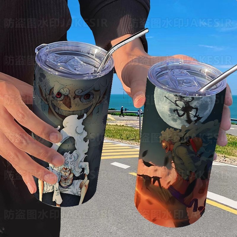One Piece luffy Fifth Gear THERMOS ถ้วยฟาง Casual Roronoa Zoro ถ้วยกาแฟแบบพกพาสแตนเลส gelas minum termos dengan ฟาง pictures.