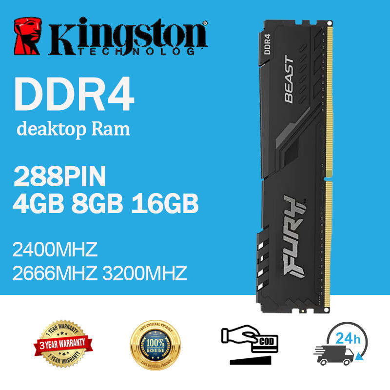 Kingston HyperX FURY แรมหน่วยความจําเกม DDR4 4GB 8GB 16GB 2400 2666 3200 DIMM