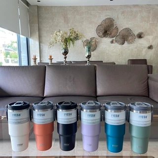 Tyeso (ของแท้)แก้วเก็บความเย็นเเละร้อน แบบใหม่มีที่จับ หูหิ้ว แก้วสแตนเลส 304 ครบไซส์ 600ml 750ml 900ml 1050ml 1200ml