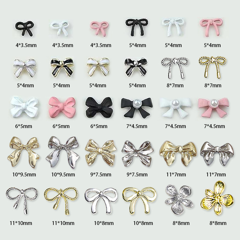 Gold Silver Mini Bowknot Shaped Metal Accessories Nail charms Supplies Nail Material Decorative