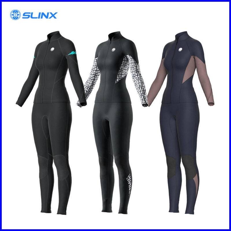 พร้อมส่ง SLINX สินค้าใหม่ เสื้อดําน้ํา 2 มม. กางเกงดําน้ํา ผ้านีโอพรีน อบอุ่น สองชิ้น เปิดด้านหน้า มีซิป ykk กางเกง เอวเชือก ออกแบบดี ดําน้ํา สําหรับผู้หญิง