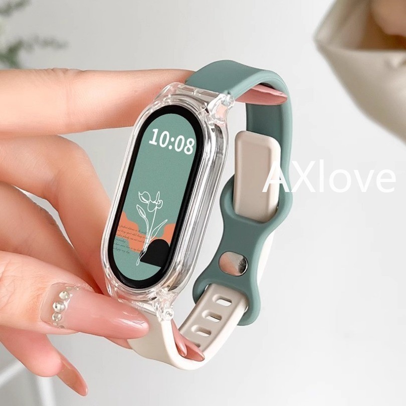 ซิลิโคน + เคสใส สายคล้องใช้สําหรับ เสี่ยวหมี่ ไมล์ วงดนตรี 10 9 8 7 เอ็นเอฟซี เปลี่ยนสร้อยข้อมือสําหรับ ไมล์ วงดนตรี 6 5 4 3 กีฬาสายรัดข้อมืออุป