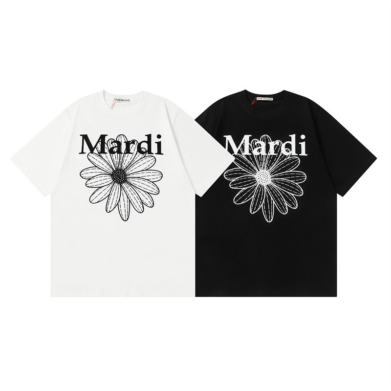 เสื้อยืดแขนสั้น ผ้าฝ้าย พิมพ์ลายตัวอักษร และดอกไม้ ขนาดใหญ่ สําหรับผู้ชาย และผู้หญิง 7Ma1d1