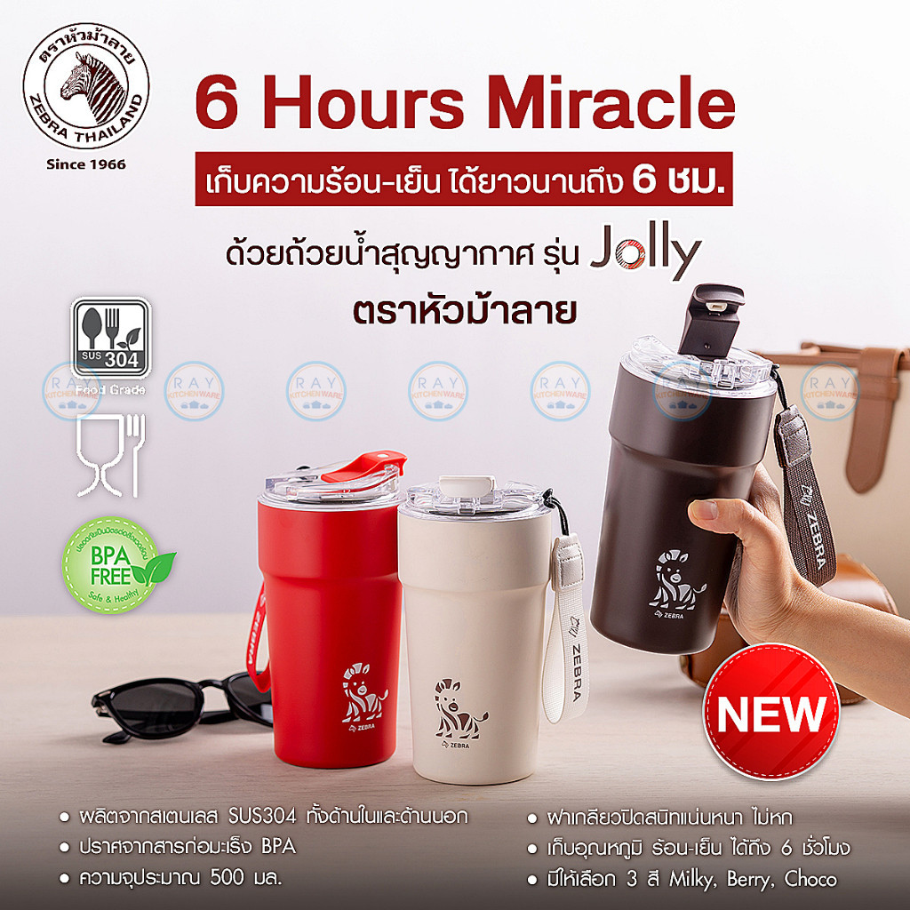 แก้วกาแฟ Zebra ถ้วยน้ำสุญญากาศ Latte/Jolly 0.5 ลิตร (ชมพู,ฟ้า,ขาว,แดง,น้ำตาล) หัวม้าลาย แก้วกาแฟร้อน