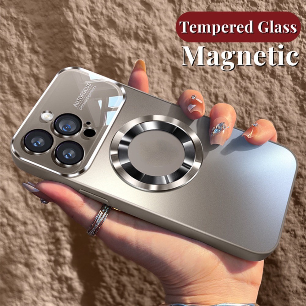 เคสโทรศัพท์มือถือกระจกนิรภัย แบบแม่เหล็ก ป้องกันเต็มเครื่อง หรูหรา สําหรับ iPhone 15 11 12 13 14 Pro Max 14 15 plus