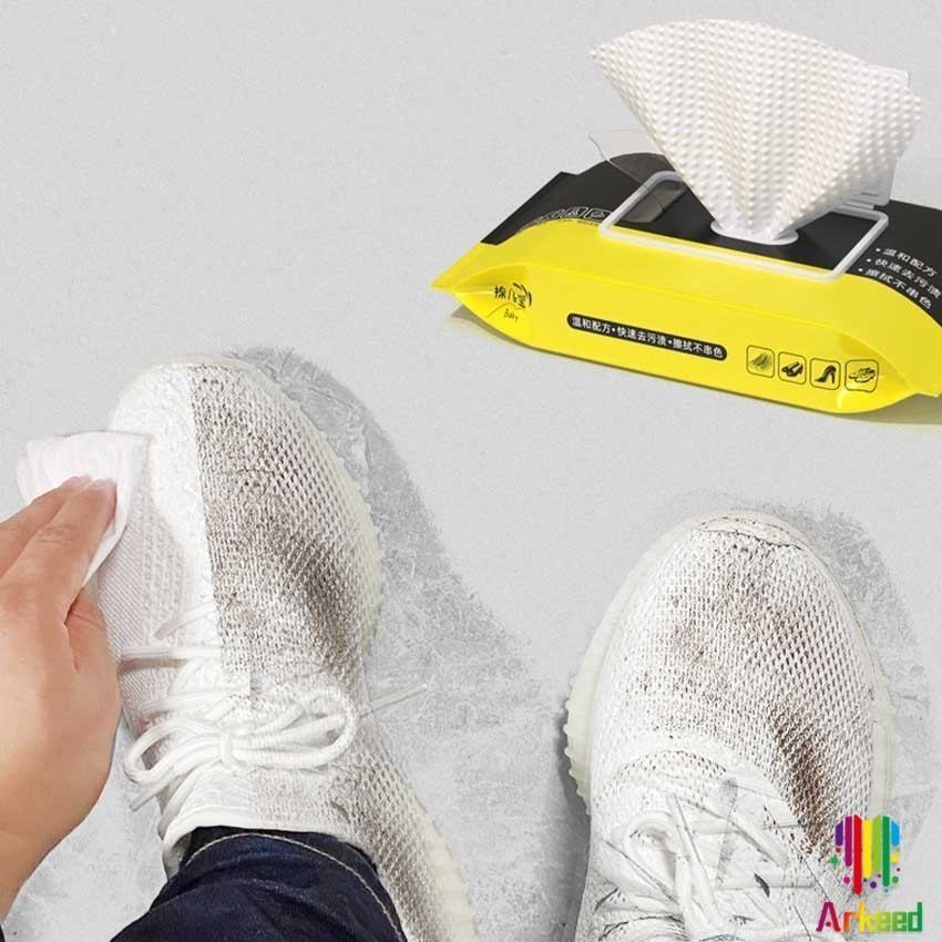 Arkeed ทิชชู่เปียกเช็ดรองเท้า แผ่นเช็ดเคลือบเงารองเท้า ขจัดสิ่งสกปรก Shoe wipes