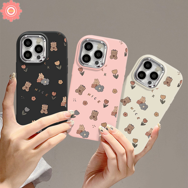 สําหรับ Vivo Y03 Y27 Y17s Y22 Y36 Y16 Y15 Y33s Y21 Y17 Y11s Y15s Y12 Y02 Y20s Y20 Y91C Y15A Y11 Y35 V25 V29 Y02s Y21s Y20i Graffiti Retro น ่ ารักดอกไม ้ หมีชุบเลนส ์ โลหะนุ ่ มกรณี