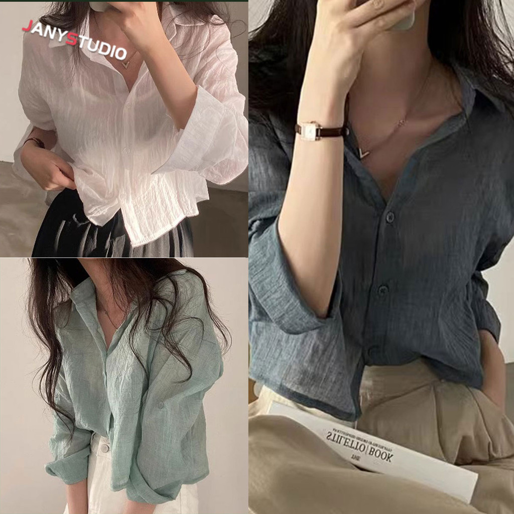 สื้อเชิ้ตกันแดดแขนยาว แบบบางชิคๆ แบบเรียบ สไตล์เกาหลี สําหรับผู้หญิง