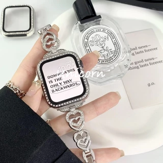 เพชรแก้ว + ฝาครอบ สําหรับ Apple Watch Case 45/41/40/44/42/46 มม. Bling กันชน + หน้าจอ iWatch Series 10 9 8 7 3 6 SE