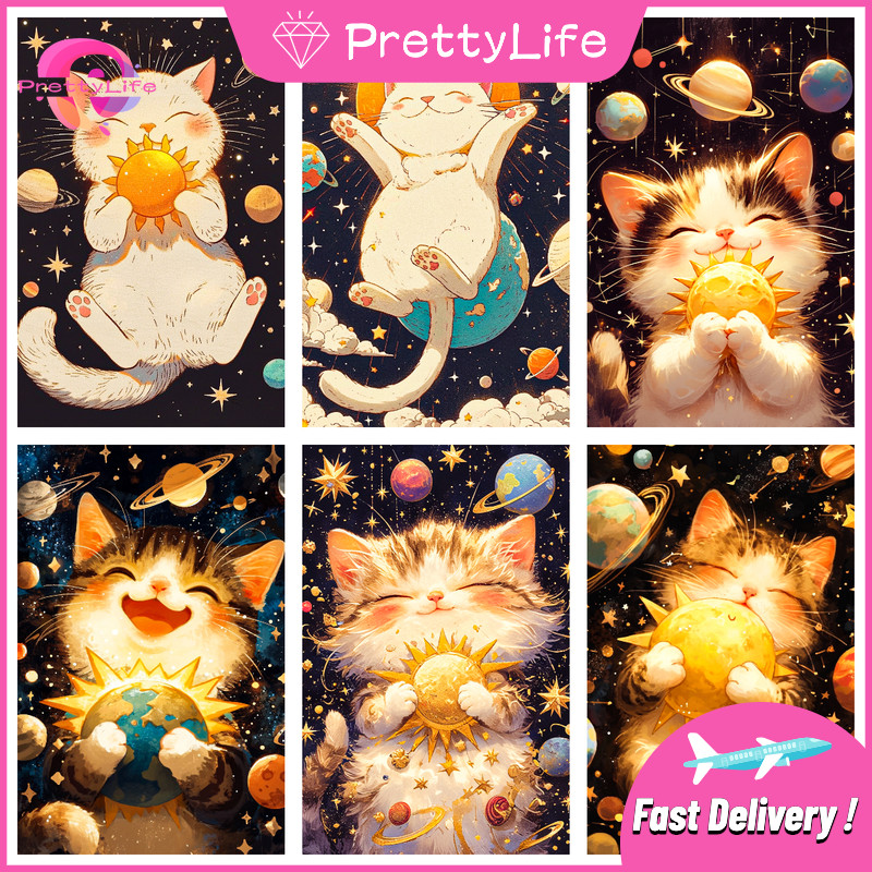 【PL】ภาพวาดปักเพชร พลอยเทียม คริสตัล ทรงกลม ลายการ์ตูนแมวแฮปปี้ 5D ขนาด 30X40 ซม. DIY สําหรับตกแต่งบ้าน