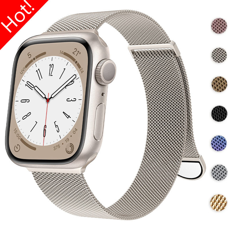 สายนาฬิกาข้อมือ โลหะ ตาข่ายแม่เหล็ก สําหรับ Apple Watch Ultra 2 49 มม. 42 มม. 44 มม. 45 มม. 41 มม. IWatch Series 9 8 7 6 5 4 SE