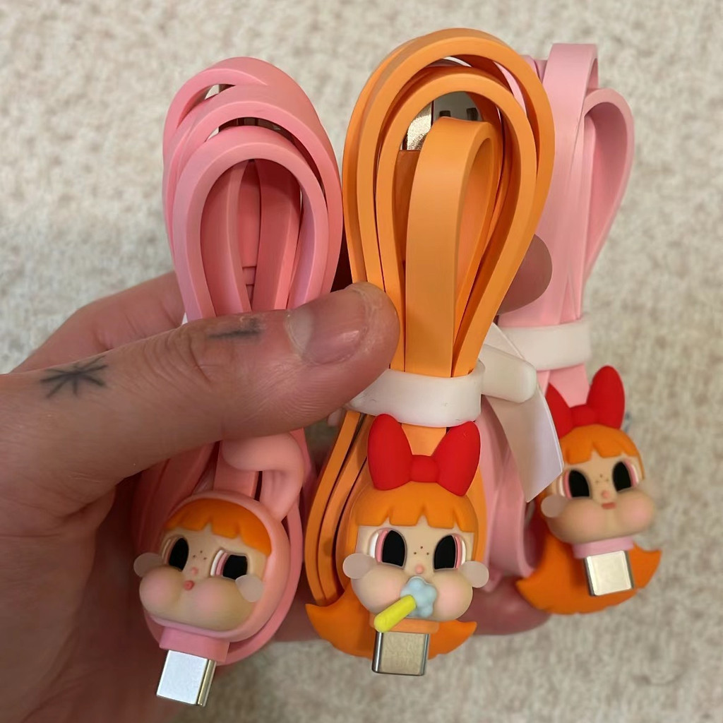 ของแท้ CRYBABY the Powerpuff Girls Series ยืนยัน iPhone/Type c Data Cable Doll Ornament Gift