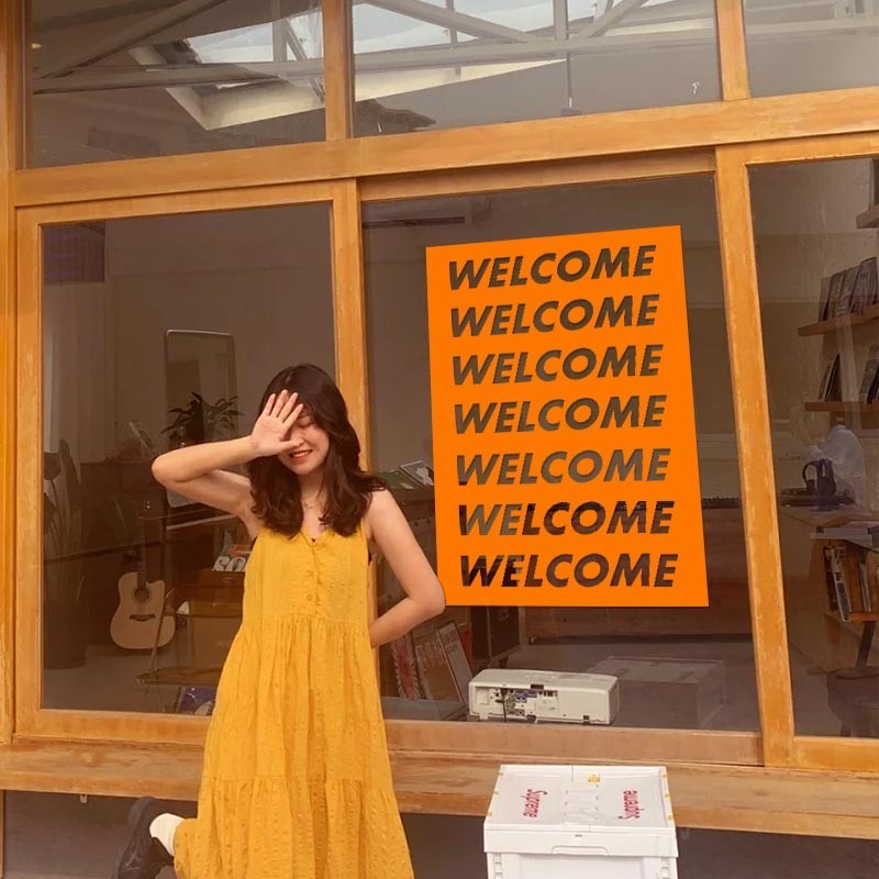 สติกเกอร์ติดผนัง ลาย Welcome สร้างสรรค์ สําหรับตกแต่งบ้าน กระจก ประตู หน้าต่าง ร้านกาแฟ