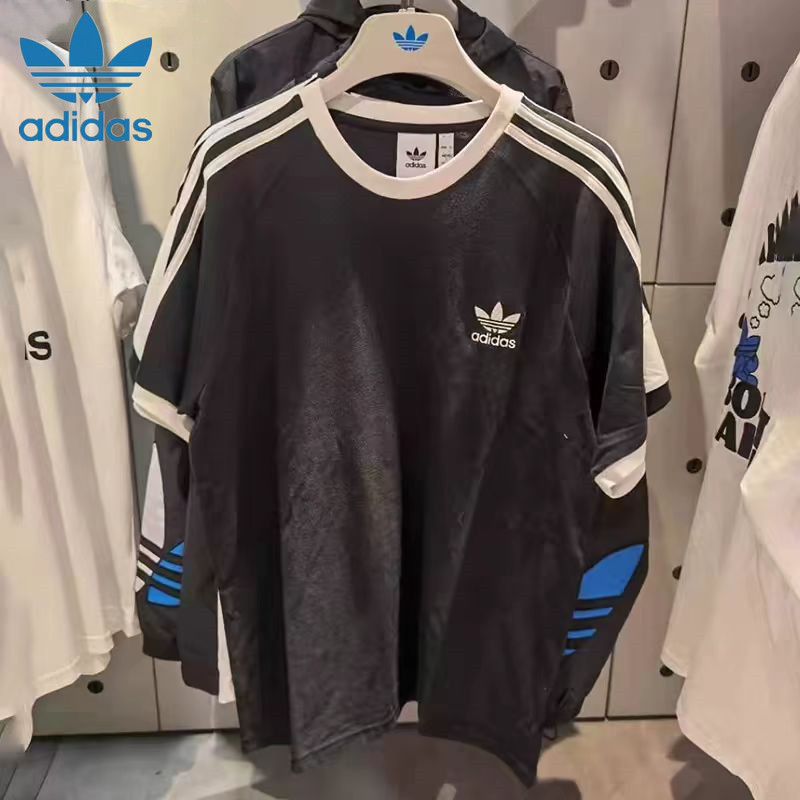 เสื้อยืดแขนสั้น คอกลม ผ้าฝ้าย 100% ปักลายโลโก้ Adidas สําหรับผู้ชาย และผู้หญิง