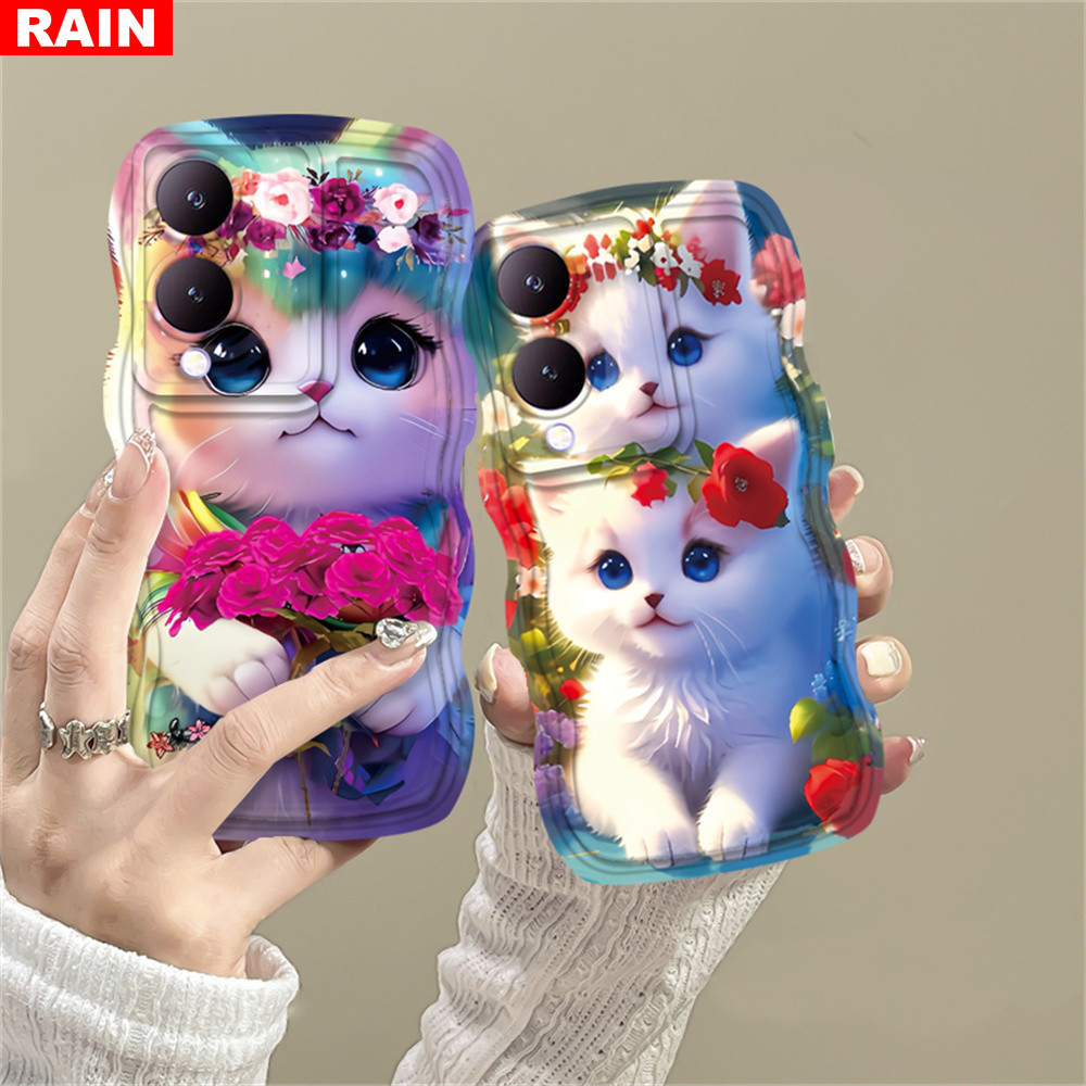 เคสโทรศัพท์มือถือ ลายแมวพวงมาลัยกุหลาบน่ารัก สําหรับ VIVO Y27S Y17S Y36 Y02 Y16 V25 V27E V21E Y22S Y35 Y01 Y21T Y21S Y33S Y12 Y15 Y17 Y11 Y12S Y12A Y15S Y15A Y20S Y91C Y66 Y30