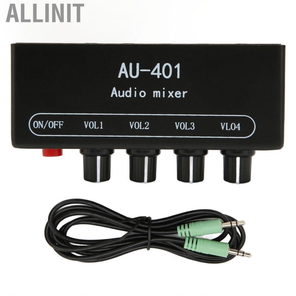 Allinit Stereo Mixer 4 In 1 Out Volume Control 3.5mm Sound For Headphone Amplifier