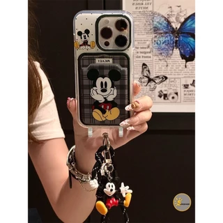 เคสแบบนุ่มพร้อมสายคล้องสำหรับใส่บัตรมิกกี้เม้าส์สุดน่ารัก เข้ากันได้กับ IPhone XR 15 12 11 13 14 16 Pro Max 7 8Plus XS X