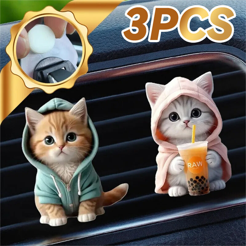 [HOT] น้ําหอมปรับอากาศแมวน่ารัก Clip-On Desktop Car Air Vent ตกแต่งรูปร่างน้ําหอมแมวอะคริลิคกลิ่นหอมติดทนนาน Purify The Air ภายในรถ