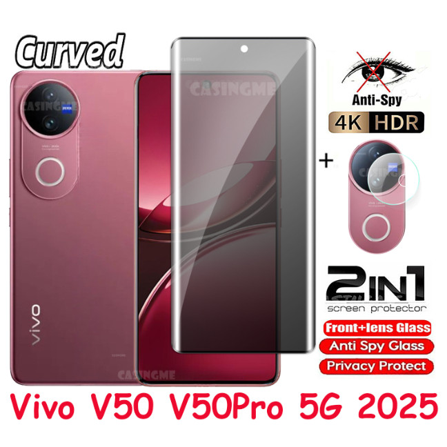 สําหรับvivo V50 V50Pro 5G 2025 Anti-Spyความเป็นส่วนตัวโค้งคลุมทั้งหมดกระจกนิรภัยป้องกันหน้าจอฟิล์มส่