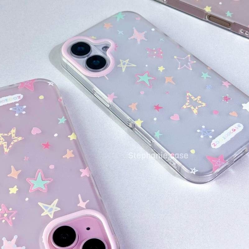 พร้อมส่งในไทย🌟 T9S198 เคสใสหลังขุ่นดาวหลากสี🎀เคสลายดาว เคสน่ารัก เคสไอโฟน สำหรับ iPhone case 12-16,16Pro,16Promax