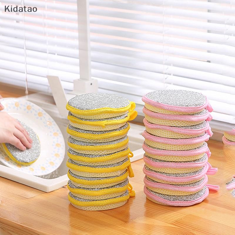 Kidatao 1/5PCS สองด้านฟองน้ําล้างจานจานซักผ้าแปรงบนโต๊ะอาหาร Pan หม้อจานล้างฟองน้ําในครัวเรือนทําความสะอาดครัวเครื่องมือใหม่