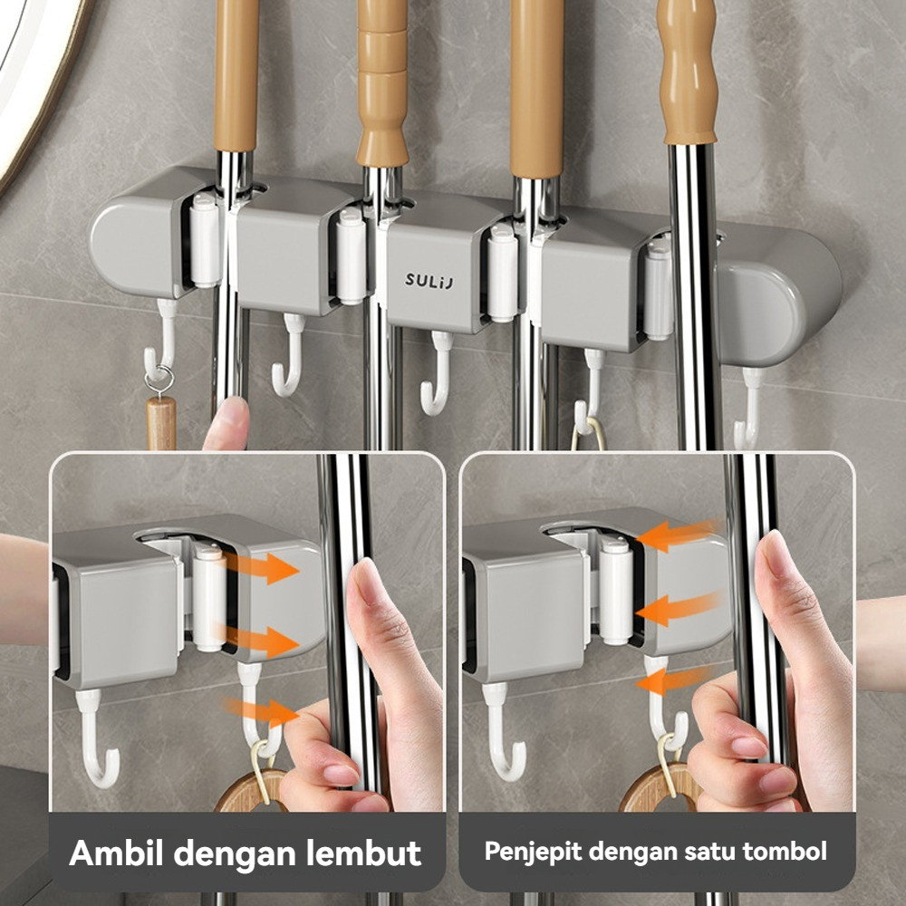 GANTUNGAN Mop Broom Organizer Hanger Mop Broom Holder Multifunction Clamp Holder