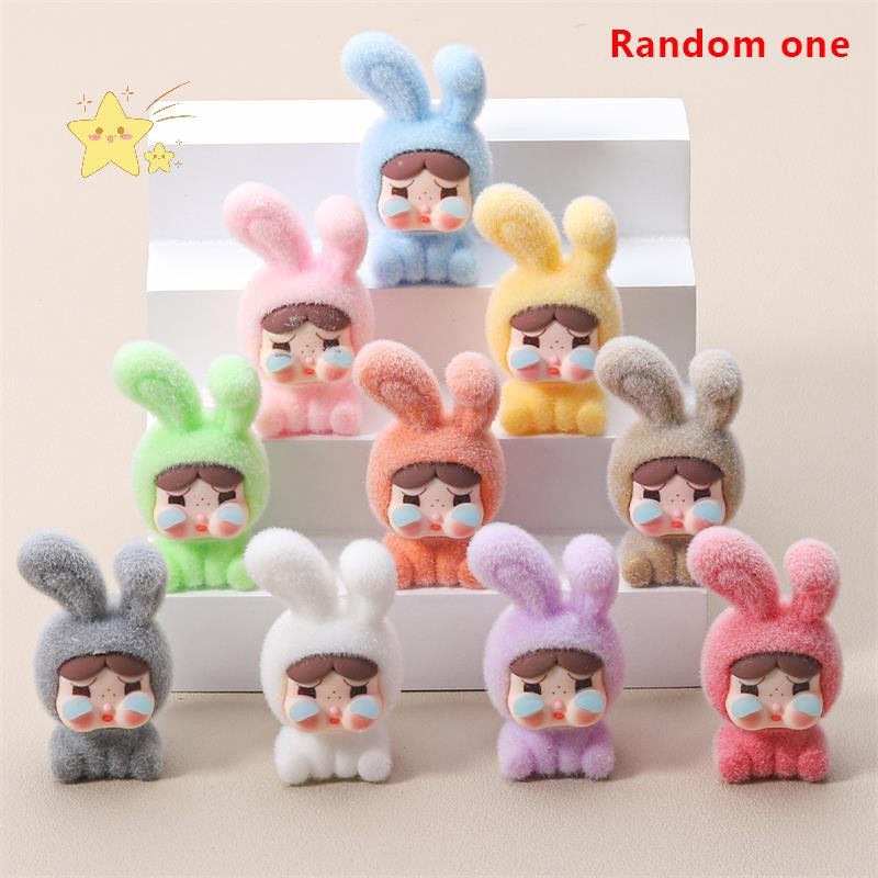 [JBTH] สุ่มหนึ่งการ์ตูนน่ารัก Mini Flocking Crying Baby Rabbit ตุ๊กตาของเล่น Home Desktop Decor เครื่องประดับรถ DIY อุปกรณ์เสริมเด็กของขวัญ [JB]