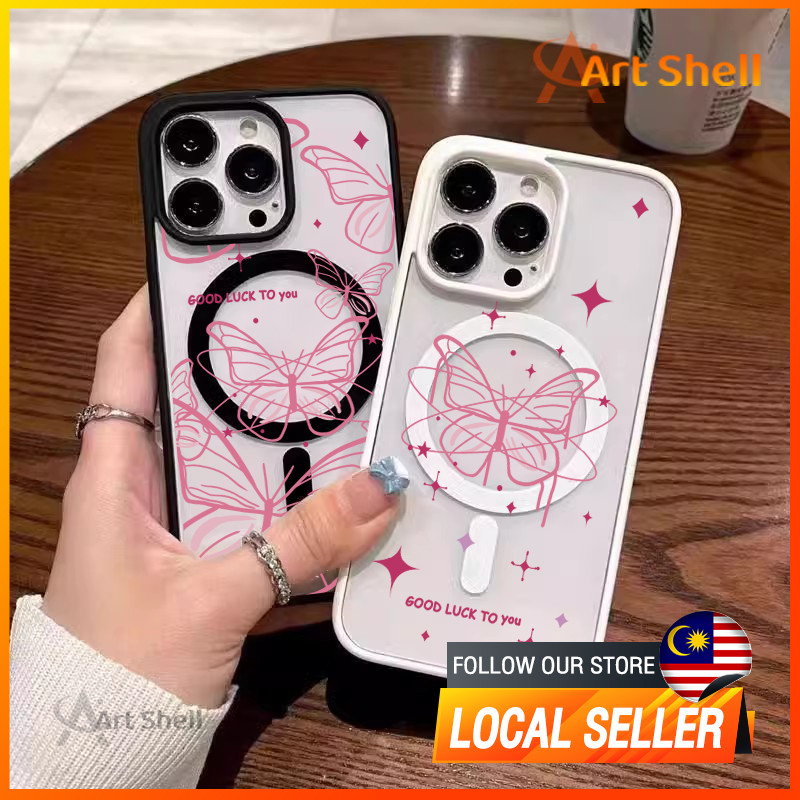 เข้ากันได้กับ iphone 16 Pro Max A ผีเสื้อดาวสีชมพู 12 13 14 15 11 Pro Max ปลอก xr xs Max 7 8 Plus โป