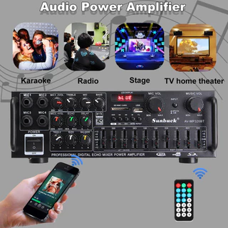 เพาเวอร์แอมป์ 2000W AV-326BT เครื่องขยายเสียง เพาเวอร์แอมป์ขยายเสียง มีบลูทูธ MP3 USB SD ลำโพงรีโมทคอนโทรลสำหรับรถบ้าน