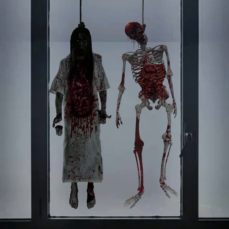 Large Scary Skeleton Window Sticker Halloween Decorations 2024 Halloween Party Window Decor Scary Gh