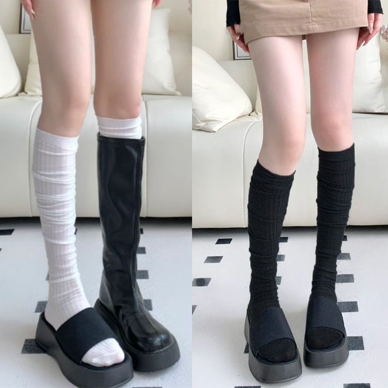 สีขาวซ้อนถุงเท้าผู้หญิงถุงเท้าลูกวัวบางบริสุทธิ์ฤดูใบไม้ผลิและฤดูใบไม้ร่วงจดหมายถุงเท้ากลางหลอด