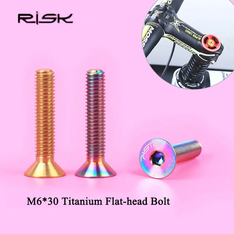 Risk 1PCS M6*30 มม. ไทเทเนียม Stigma Bolts MTB จักรยานเสือภูเขา หัวแบน สลักเกลียวชุดหูฟัง Stem Cap