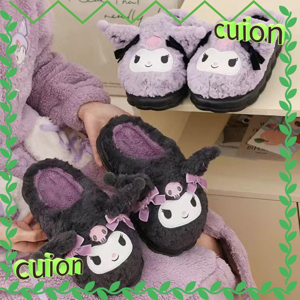 Cuion1413 รองเท้าแตะฤดูหนาว, Kuromi Plush รองเท้าแตะ, การ์ตูนฤดูใบไม้ร่วงฤดูหนาวรองเท้าผู้หญิงและหญิง