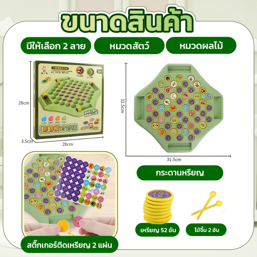 เกมกระดานจับคู่ แข่งพลิกเหรียญจับคู่ หมวดสัตว์และผลไม้ ทดสอบความจำ เสริมพัฒนาการเด็ก เล่นได้ 2-4 คน - รูปที่ 3