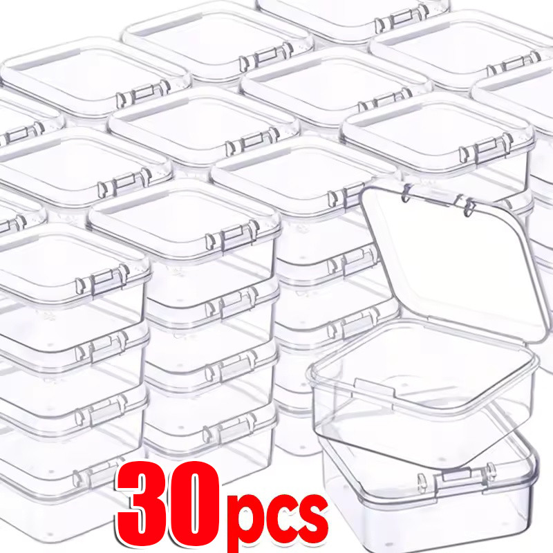 6-30ชิ้น กล่องเก็บของพลาสติกขนาดเล็กพร้อมฝาปิดบานพับ-กล่องเครื่องประดับสี่เหลี่ยมโปร่งใส-แบบพกพาต่างหูลูกปัดกล่องบรรจุภัณฑ์เคร
