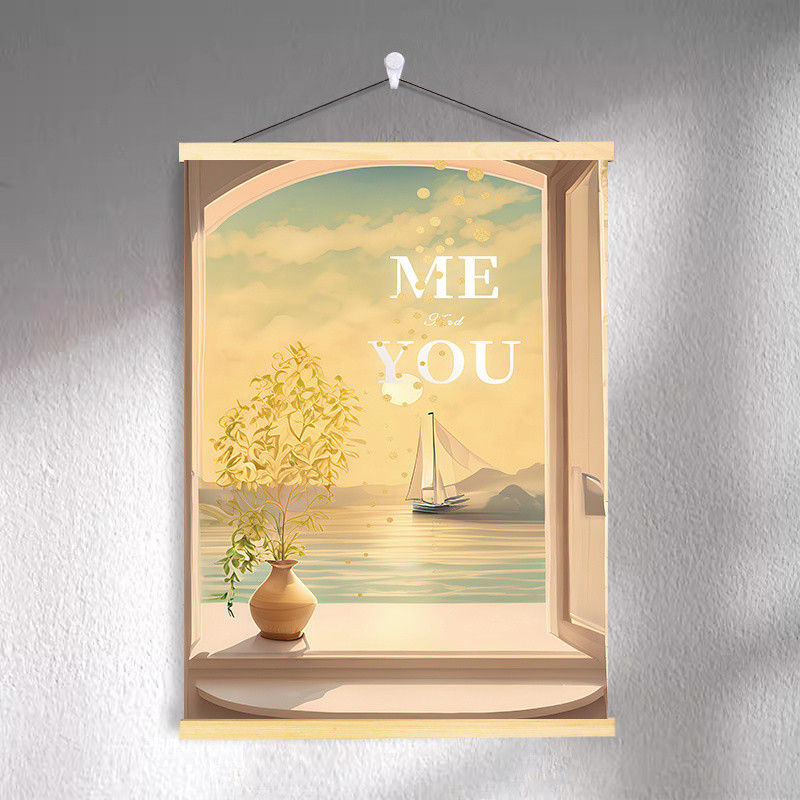 ของตกแต่งบ้าน ที่เรียบง่ายทันสมัยริมทะเลระเบียงหน้าต่างภูมิทัศน์ภาพวาดไม้เนื้อแข็งห้องนั่งเล่นห้องนอนห้องรับประทานอาหารไฟฟ้าเมตรกล่องตกแต่งเลื่อนปิดกั้นว