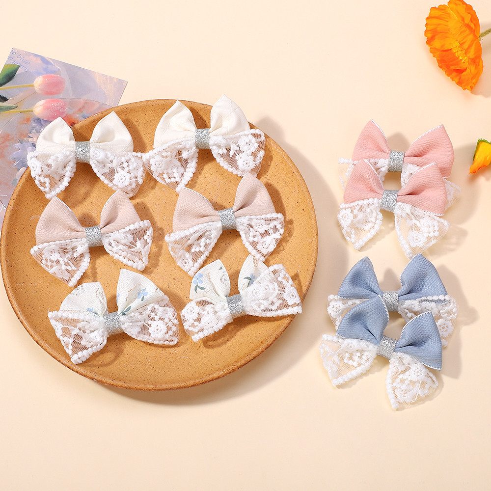 5 สีผ้าโบว์ลูกไม้บูติกกิ๊บติดผมสาวริบบิ้นกิ๊บติดผมที่ละเอียดอ่อนสไตล์เจ้าหญิง หมวก