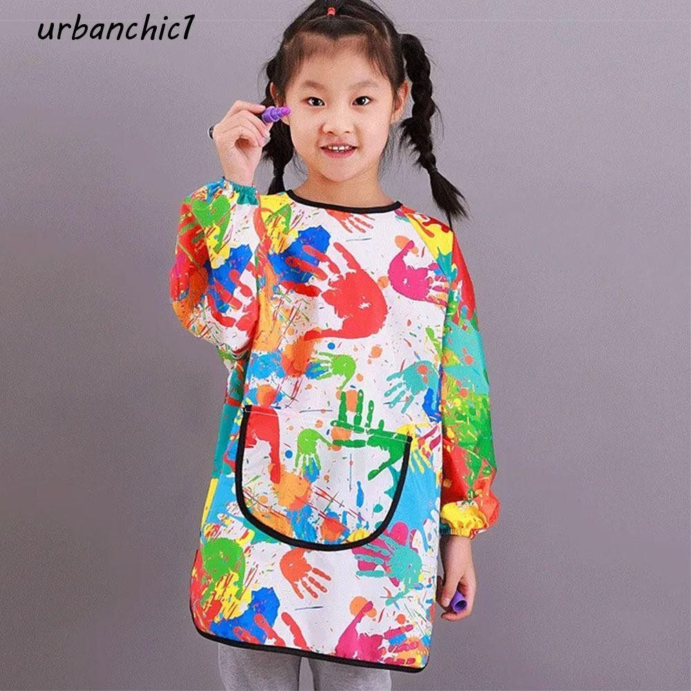 Urbanchic ผ้ากันเปื้อนวาดภาพสําหรับเด็ก, ผ้าแต่งตัวไนลอนแขนยาวย้อนกลับ, ผ้าคลุมภาพวาดศิลปะเรียบง่ายเด็กกินเอี๊ยมเด็กชาย