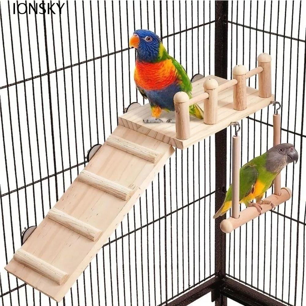 Ionsky Bird Swing Climbing Ladder, Natural Funny Bird Perches Platform, Parrot Cage Accessories ไม้ทนทาน Bird Play Gyms ขาตั้งออกกําลังกายหนูแฮมสเตอร์