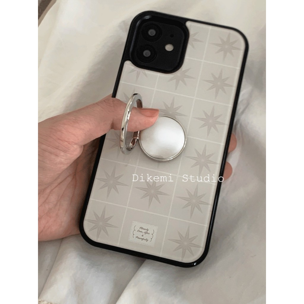 เกาหลี ins niche retro บุคลิกภาพสีดํา soft edge กรณีผู้ถือแหวนสําหรับ iphone17/16/15 PROMAX/14pro/13/12/11/14plus รวมทุกอย่างโทรศัพท์มือถือป้องกันกรณี