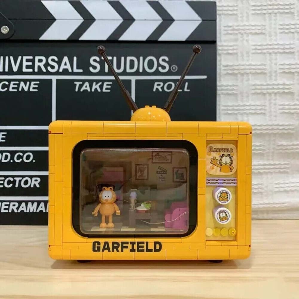 Mini Garfield TV Building Block With Box and Instructions Creative Cartoon Assemble Bricks Toys Building Sets