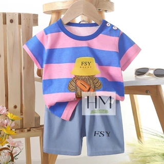 เสื้อผ้าเด็ก ชุดเซทเสื้อแขนสั้น+กางเกงขาสั้น ชุดเด็กลายการ์ตูน ผ้าcotton Size80-110