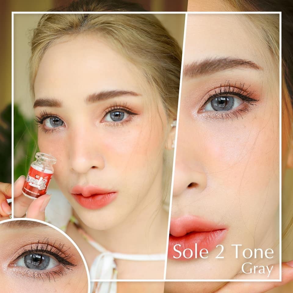 คอนแทคเลนส์(กลาง) Sole2Tone Brown / Gray (Lovelylens) ⭐️ลายฮิต ขายดีมาก กรองแสงกันยูวี