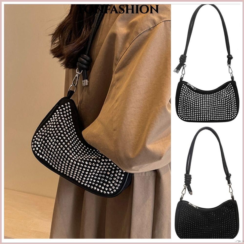 Tonfashion กระเป๋าสะพายไหล่ หนัง PU ประดับเพชร ลําลอง สําหรับผู้หญิง