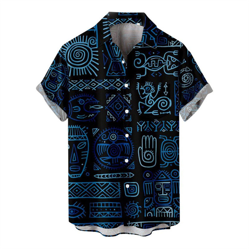 เสื้อเชิ้ตแขนสั้นลําลอง คอปก พิมพ์ลายศิลปะโทเท็ม 3 มิติ สไตล์ฮาวาย แนวสตรีท วินเทจ เหมาะกับฤดูร้อน สําหรับผู้ชาย